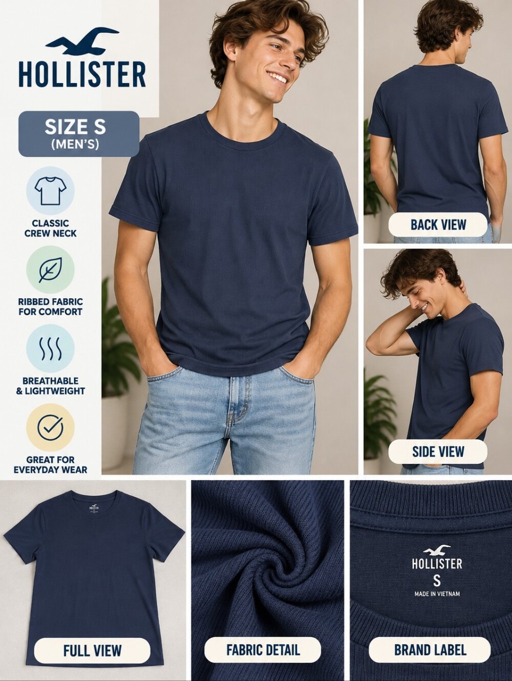 Hollister mens small blue ribbed short sleeve shirt #20